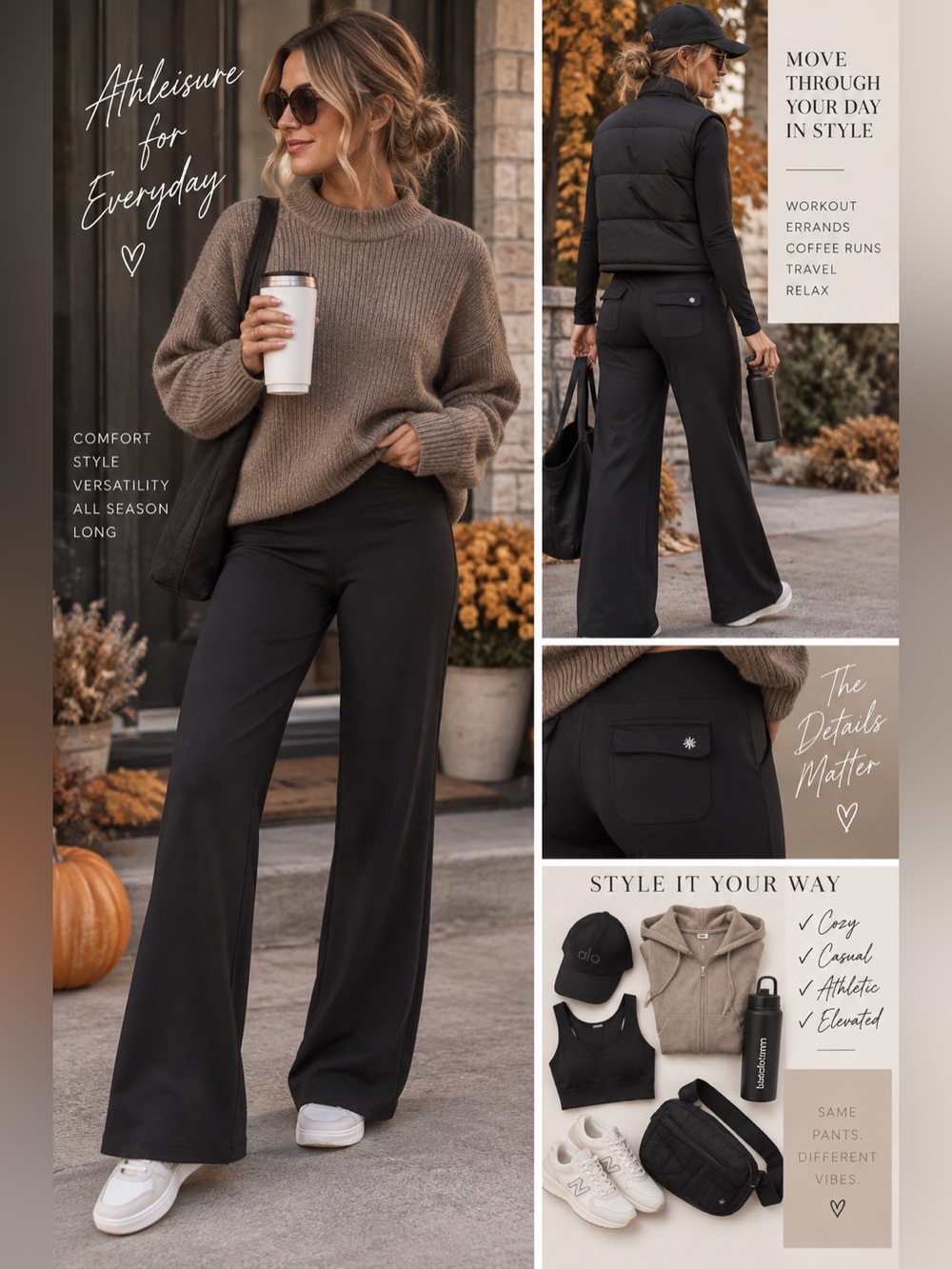 Athleta Black Wide Leg Yoga Pants — Large Petite LP